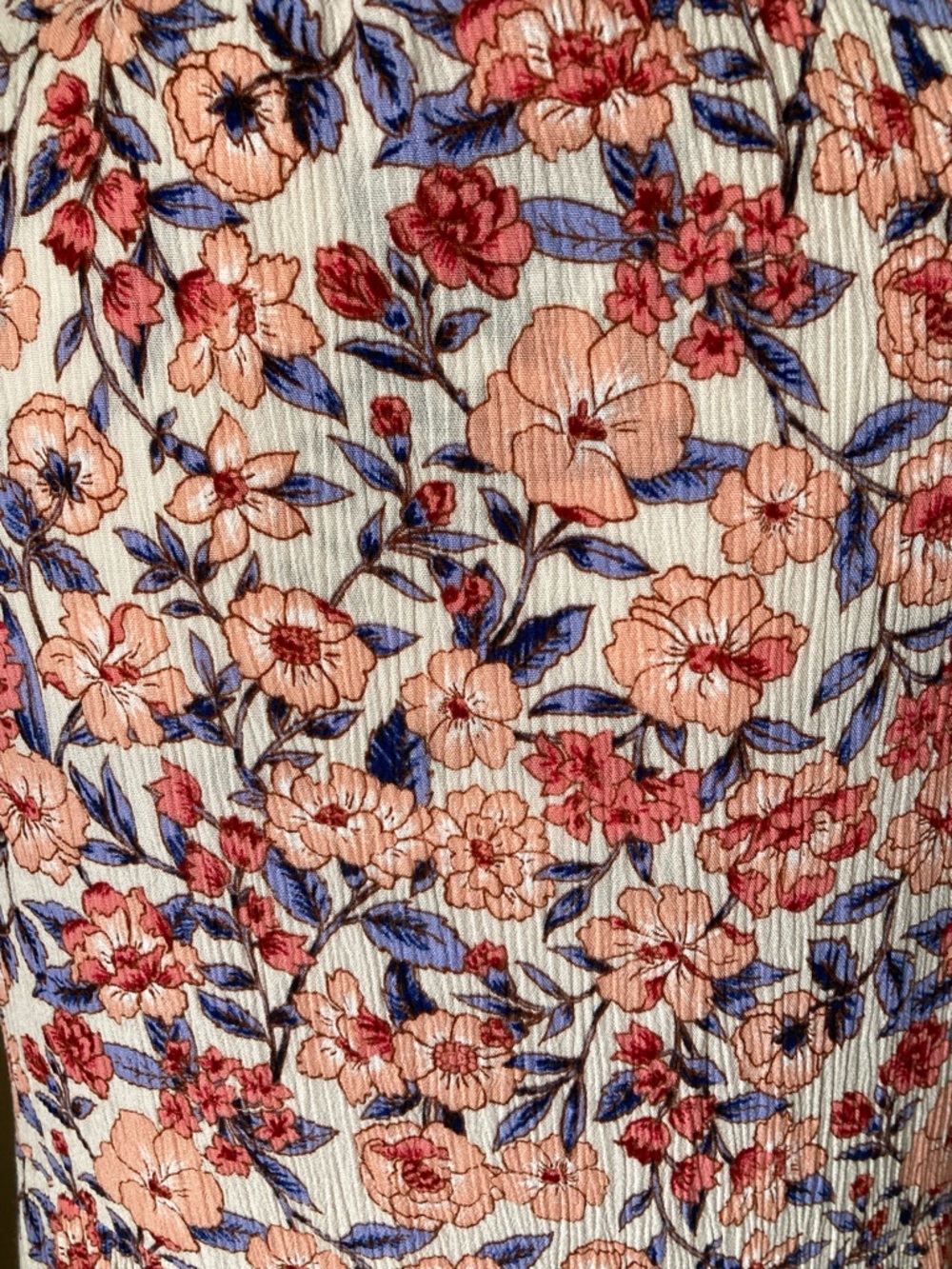 Knox Rose boho floral ruffled peach/blue mini babydoll dress, size medium - Picture 7 of 8
